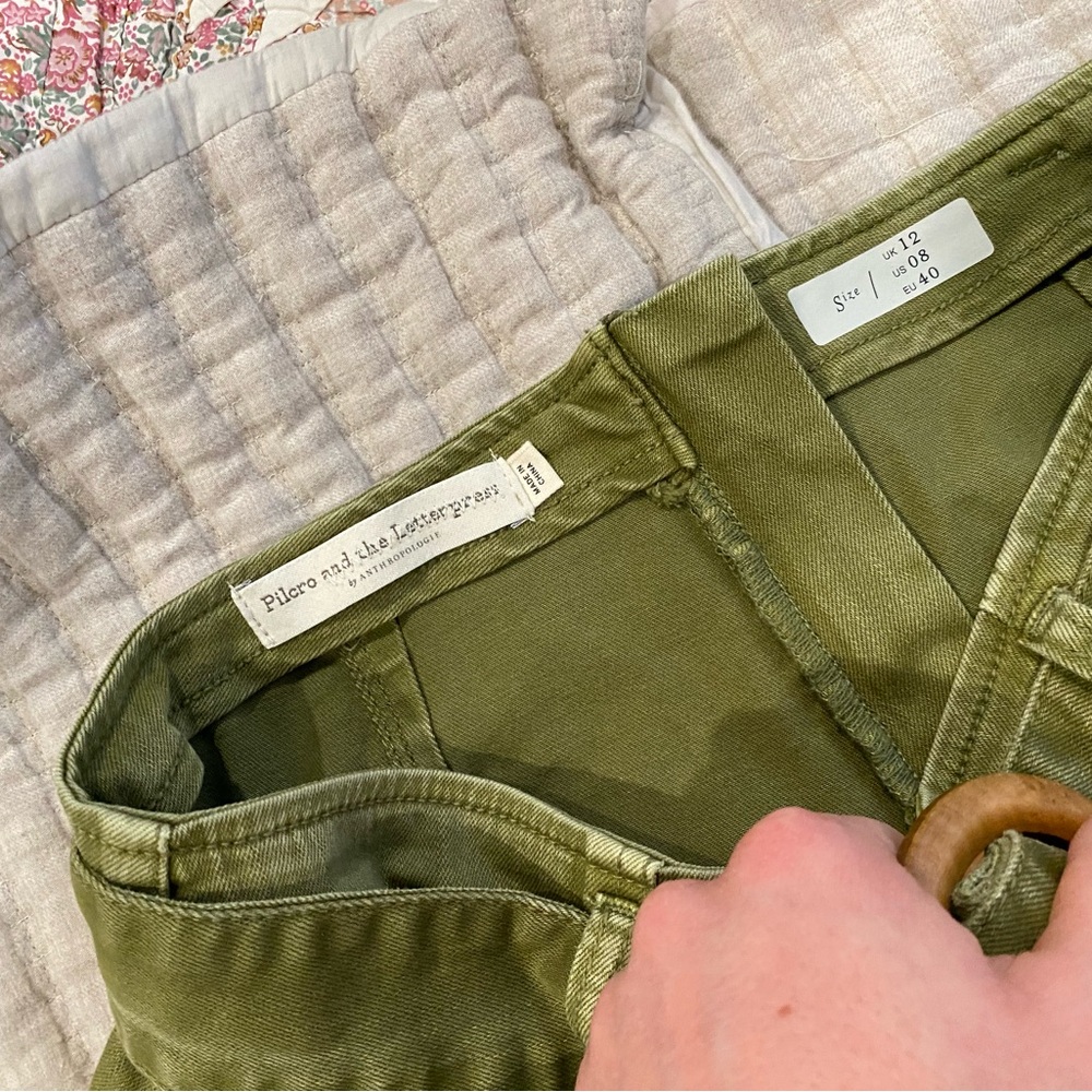 Anthropologie Pilcro Skirt Size 8 Mini Green Twill Pockets - Picture 3 of 6